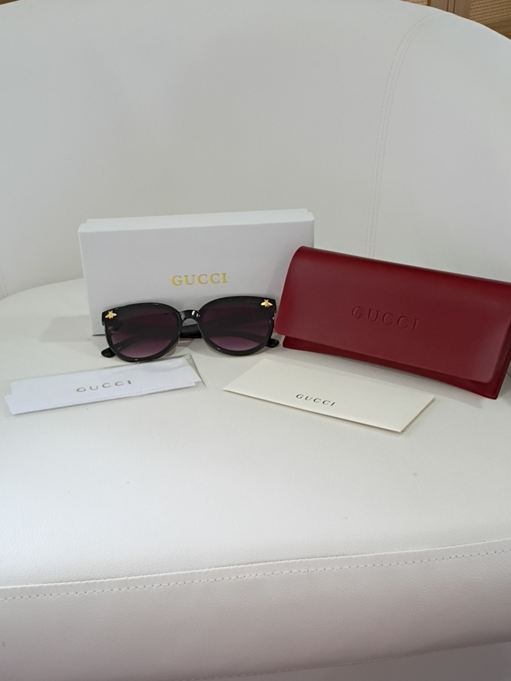 Gucci Women's Black Gradient Lens Sunglasses with Red Case